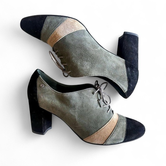 Stylish Olive and Black Block Heels - Picture 1 of 6